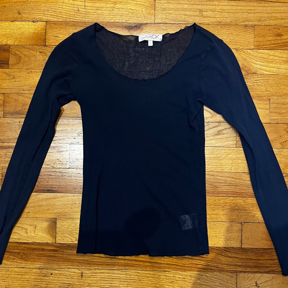 LaRok Sheer Mesh Long Sleeve Top Navy Blue S